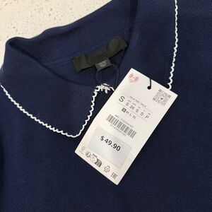 Zara Navy blue blouse with white trim